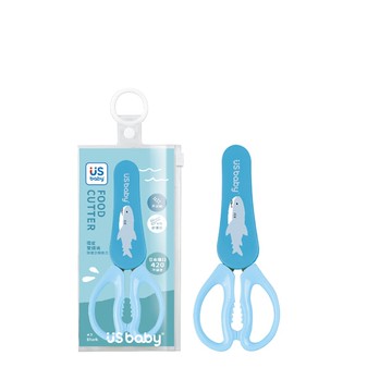 【US BABY 優生】雙鋸齒快速食物剪刀-鯊魚(附收納袋)