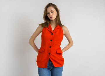 90年代復古 LAUREL Escada 紅色棉質背心 6221