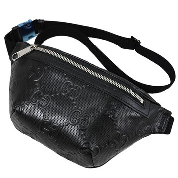 GUCCI 古馳  新版浮雕GG LOGO花紋迷你腰包/斜背胸口包(黑)