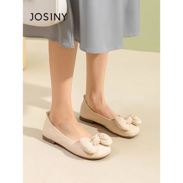 卓詩尼春秋季新款女士單鞋子圓頭平底淺口一腳蹬休閑時裝百搭通勤