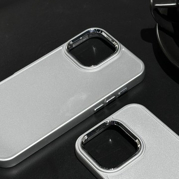 冷灰銀色金屬按鈕磨砂手機保護軟殼