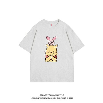 WN灰色短袖女T恤夏季新款寬鬆大碼純棉正肩設計感小眾ins 女生上衣 印花寬鬆情侶短袖T 上衣女 大學t