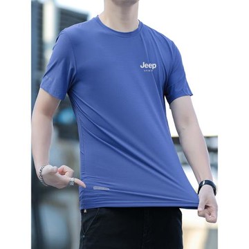 新款夏季真冰絲短袖速干T恤透氣短袖男高彈力寬松加大碼半袖