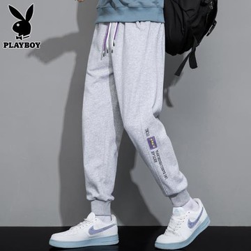 花花公子休閑九分褲男士運動褲潮流百搭寬松束腳春季衛褲子男褲