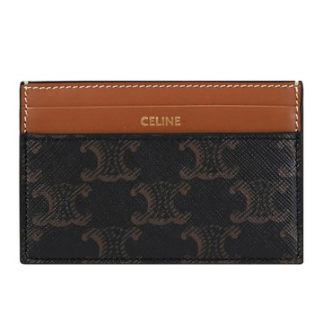 CELINE TRIOMPHE 燙金LOGO經典花紋隨身卡片夾.深咖/咖