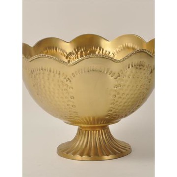 印度進口北歐美式輕奢黃銅復古高腳收納果簍手工銅質供盤果盤擺件