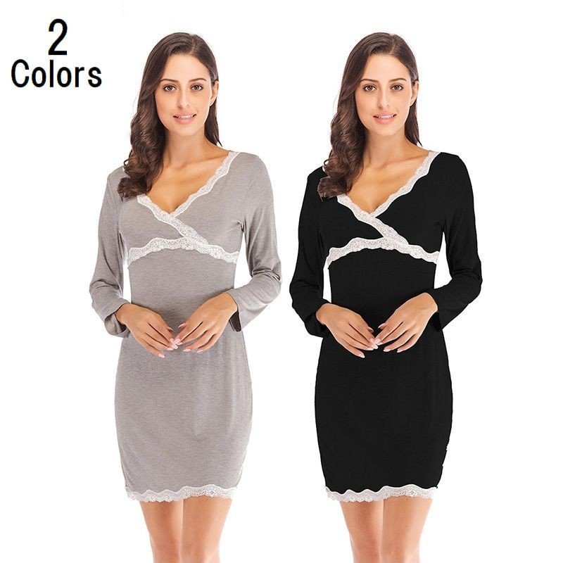 ルームウェア 部屋着 ナイトウェア パジャマ レディース ワンピース 長袖 Vネック ミニ丈 レース 胸切り替え タイト 伸縮性 ストレッチ 通気性 通販 Lineポイント最大0 5 Get Lineショッピング