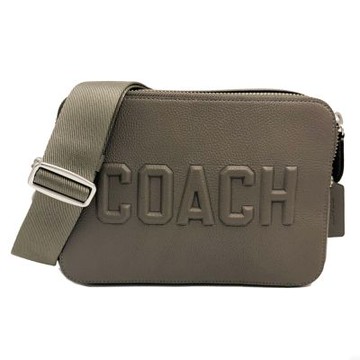 COACH 專櫃款中性男款字母LOGO雙層拉練郵差/斜背包(灰)
