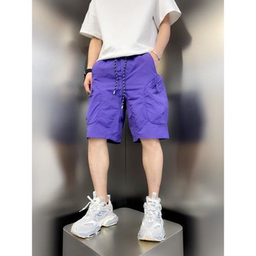 2025夏季新款美式復古工裝短褲男寬松速干涼感中褲拉鏈口袋五分褲