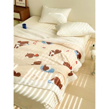 小狗滑滑板 卡通原創羊羔毛絨毯秋冬軟糯奶油絨沙發保暖雙層蓋毯