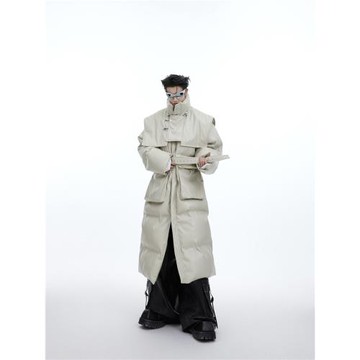 CulturE重磅小眾解構長款連帽棉服外套披肩設計感加厚皮棉衣大衣