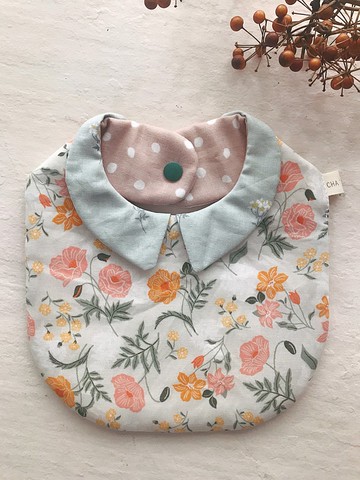 典雅百花圃     手工純棉六層紗小尖領圍兜口水巾