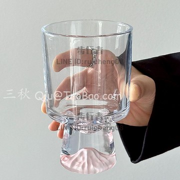 三秋Sanq粉色山脈玻璃杯子水杯高級感小眾創意高腳杯飲品杯咖啡杯【步行者戶外生活館】