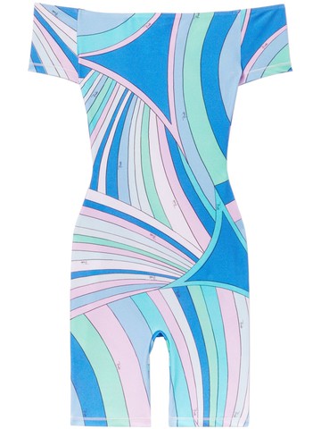 PUCCI - Iride-Print off-shoulder jumpsuit - women - Nylon/Elastane - 42 - Blue