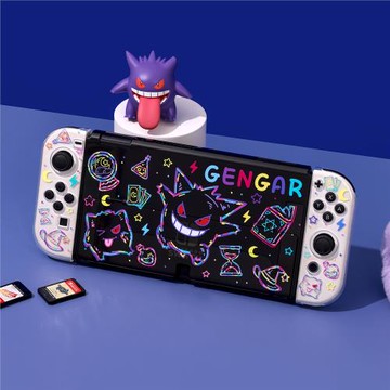 SWITCH OLED透黑保護殼涂鴉耿鬼可愛白色硬殼 NS保護套底座保護殼