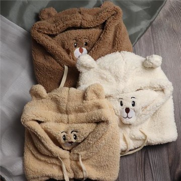 可愛小熊冬季騎行休閑保暖卡通頭套加絨口罩圍脖一體毛絨雷鋒帽子