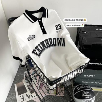 polo衫男短袖美式翻領t恤學院風設計感上衣夏季潮牌寬松半袖體恤