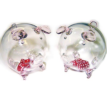 開運陶源  【開運骰子豬 】玻璃豬 一對