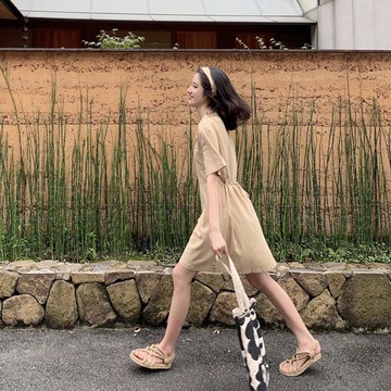 2022夏季寬松純色氣質時尚輕熟新款港風襯衫連衣裙子仙女超仙森系