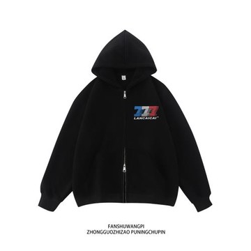 連帽衛衣外套女2024新款秋季小眾字母寬松慵懶風薄款雙拉鏈開衫男