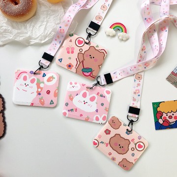 可愛卡通少女心門禁卡套學生掛脖飯卡公交卡校園工作證工牌帶掛繩