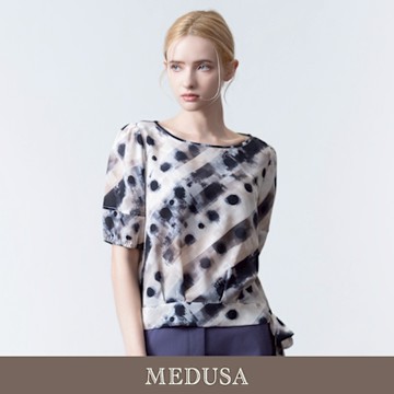 現貨【MEDUSA 曼度莎】超輕盈 渲染點點側綁結上衣（M-XL）｜女休閒上衣 夏日清涼感 女短袖上衣