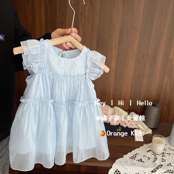 Orange Kids🍊【80-130】女童洋裝 洋氣紗綢無袖連身裙 公主風女童背心裙 女寶夏裝 兒童裙子 韓版童裝