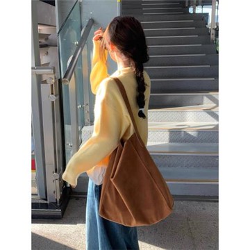 麂皮絨大容量托特包包女式2025新款秋冬松弛感百搭上班通勤單肩包