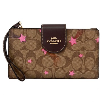 COACH C7292 金屬LOGO星形印花手機長夾.駝/深咖