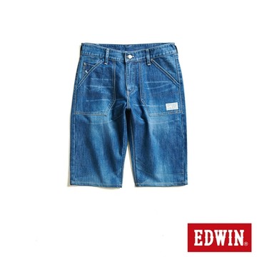 EDWIN 男裝 E- FUNCTION 前貼袋牛仔短褲-石洗藍