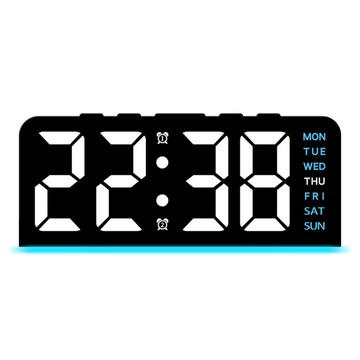 Couselect 氛圍LED數字時鐘 日期桌面時鐘 多功能鬧鐘  黑殼藍燈 數位式