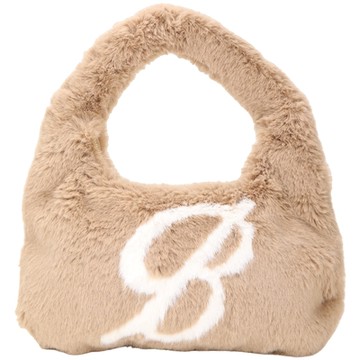 BLUMARINE 字母嵌花標誌人造皮草肩背腋下包(駝杏色)