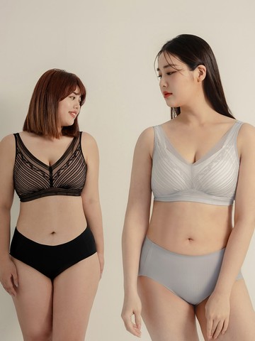無鋼圈雙色斜紋蕾絲內衣(M-4L)