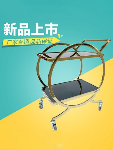 含運   酒店移動餐車酒水車推車  時尚歐式不銹鋼三層酒水車鋼化玻璃酒店大堂甜品蛋糕送餐豪華推車