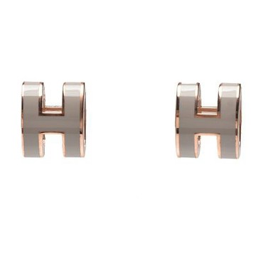 HERMES 經典Pop H立體簍空橢圓LOGO耳環(小_冰棕色/玫瑰金)