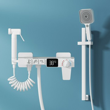 花灑 簡易恒溫數顯淋浴花灑套裝家用浴室沐浴增壓全銅家用啞光白色花灑