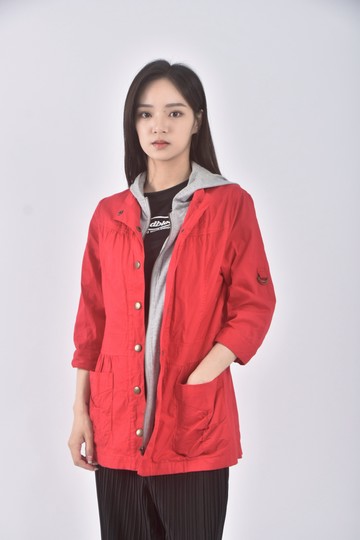 (S) poone棉質純棉假兩件紅色外套