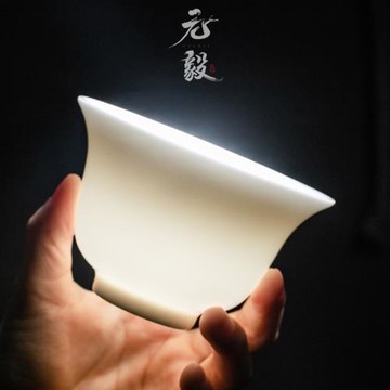 德化羊脂玉白瓷單個蓋碗茶杯陶瓷手工大號泡茶器功夫巖茶三才茶碗