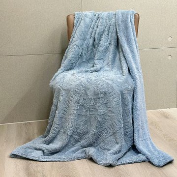 Carolan四葉草 塔芙絨/羊羔絨雙層毯(藍)