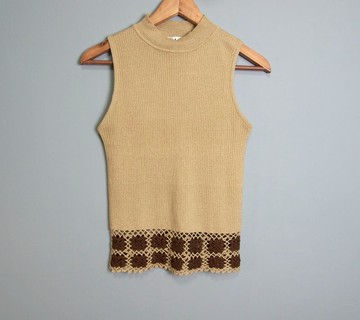 FOAK古著 普普鉤織駝色立領背心