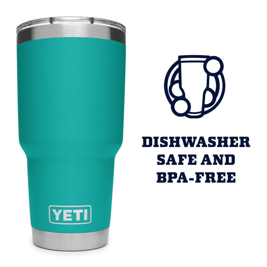 YETI Rambler 30オンス タンブラー マグスライダー蓋付き 真空断熱 ステンレス製、アクアファーブルー