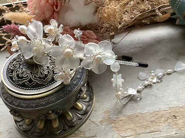 喵手作~山桃花髮箍/霧白色系