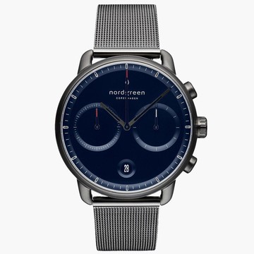 送禮首選★Nordgreen Pioneer先鋒 深空灰系列藍面米蘭帶腕錶42mm(PI42GMMEGUNA)  附提袋【全館滿額折價★APP下單點數4倍送】線上購買享_實體門市同步服務