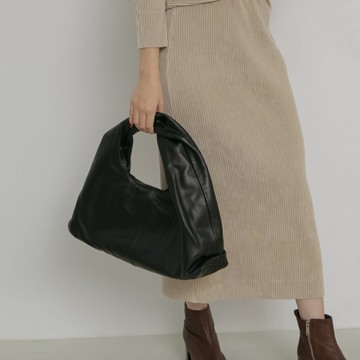 全皮三角狀-腋下包手提包-黑色
