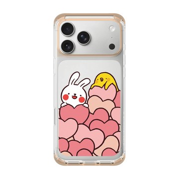 iPhone 17 Pro Max ClearX 暖透橘 - 懶散兔與啾先生 Lazy Rabbit and Mr.Chu - Hearts