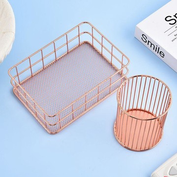化妝好物 高顏值玫瑰金筆具筒桌上收納擺件眉筆化妝刷收納桶高級新款條紋 收納 置物 壹灣出貨