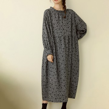 日系磨毛印花木耳邊洋裝778476