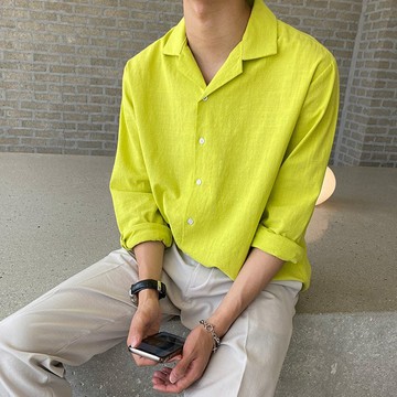 正韓開襟領亞麻料長袖襯衫 7色 YUPPIE 預購商品  0708