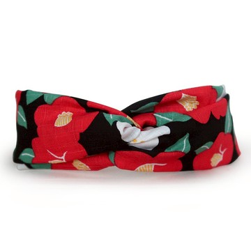 墨黑山茶花 日本布 交叉髮帶