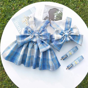 格子裙子胸背套裝寵物狗狗貓咪背心式牽引衣泰迪帶遛狗繩博美秋裝